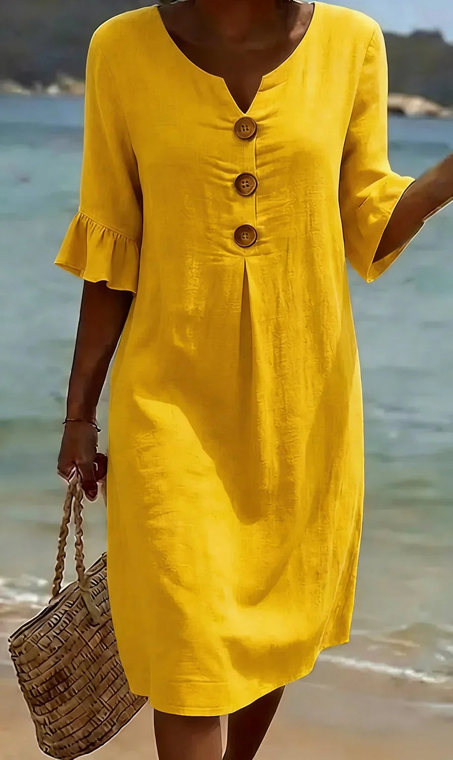 Mlaina - Elegante Abito Midi Con Bottoni