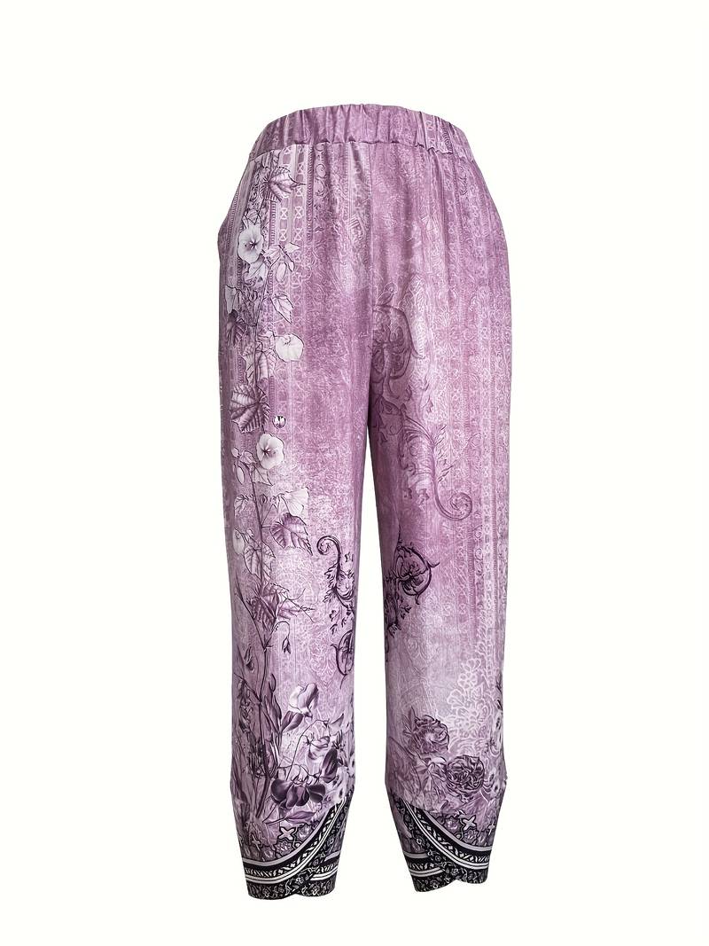 Thimasha - Pantaloni Capri Vintage a Fiori Con Elastico in Vita