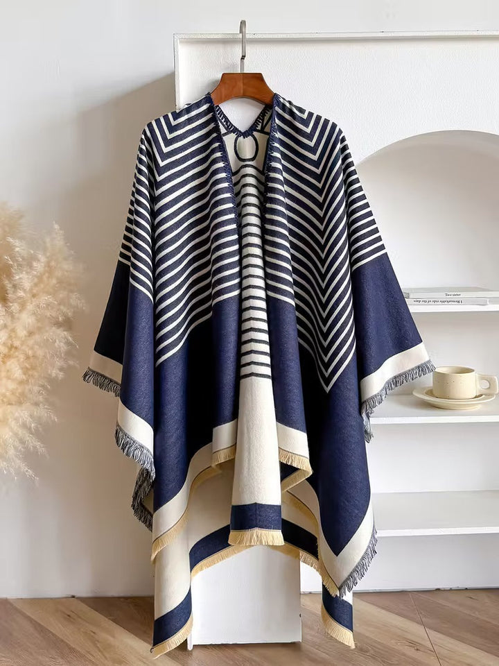 Taisija - Scialle Jacquard a Righe Reversibile In Finto Cashmere