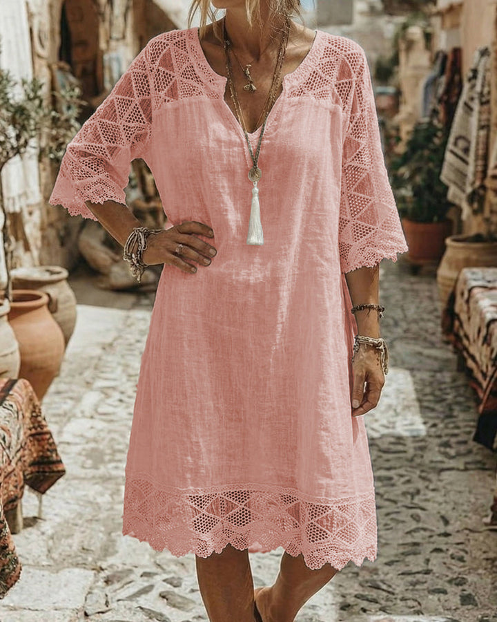 Kilina - Abito Patchwork in Pizzo Con Scollo a V