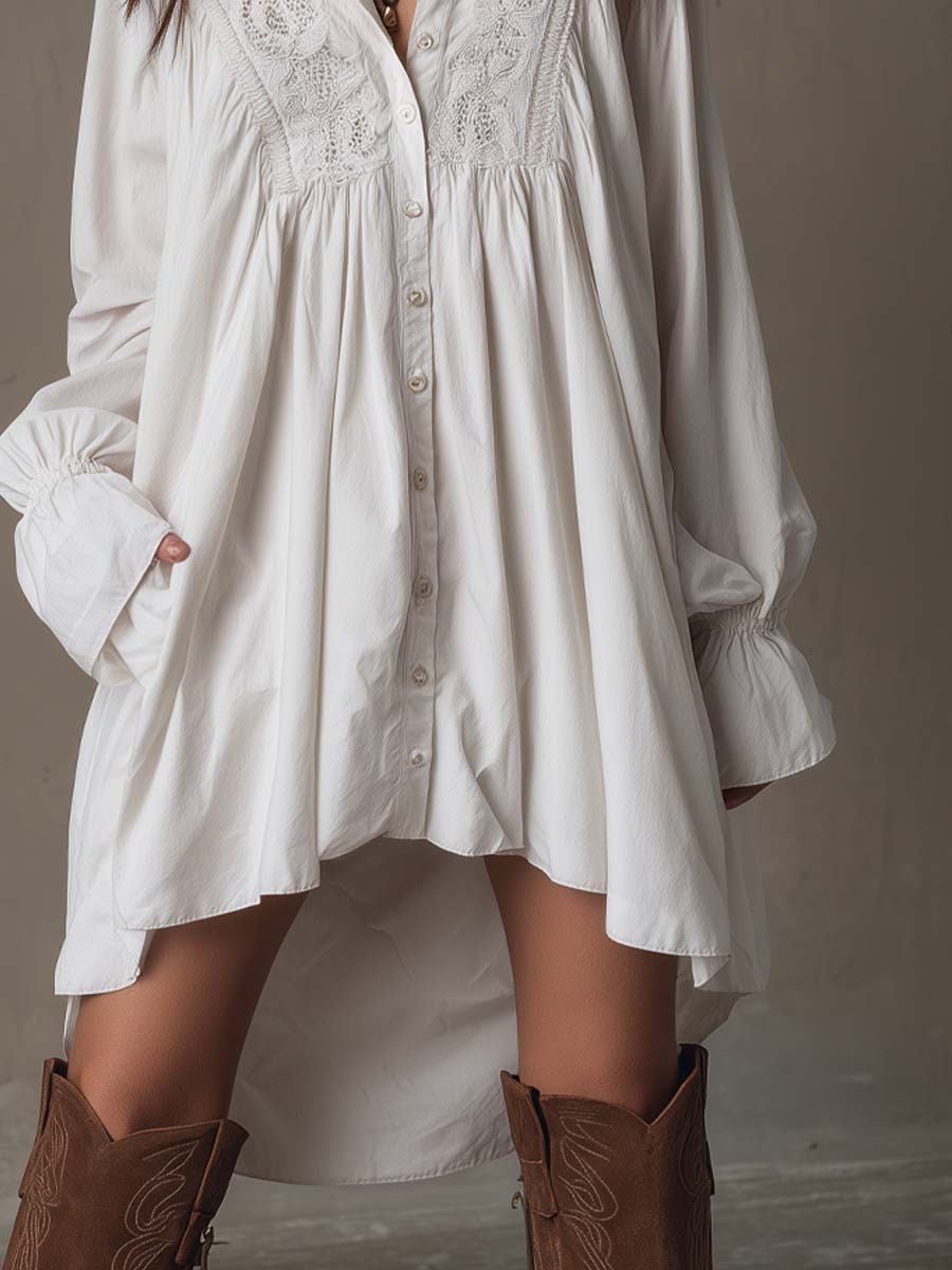 Amparo - Abito camicia a Maniche Lunghe con orlo Irregolare