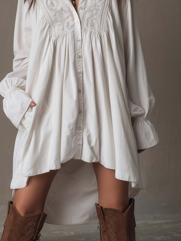 Amparo - Abito camicia a Maniche Lunghe con orlo Irregolare