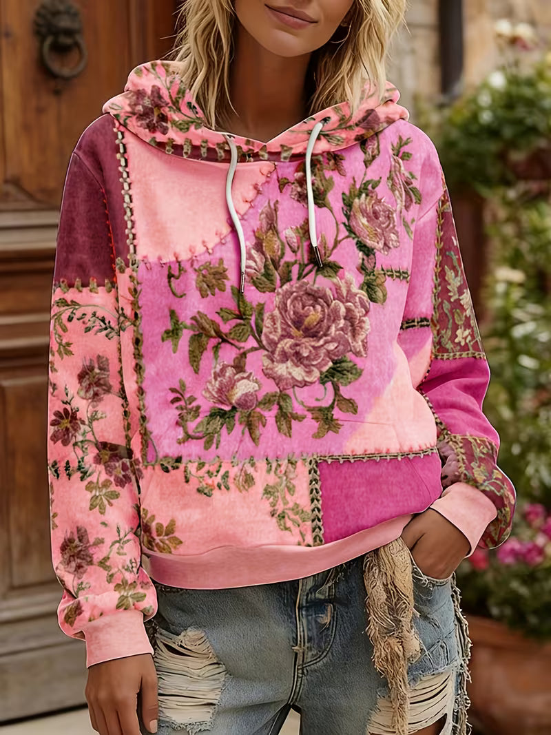 Norella - Felpa Con Cappuccio a Maniche Lunghe in Patchwork Floreale