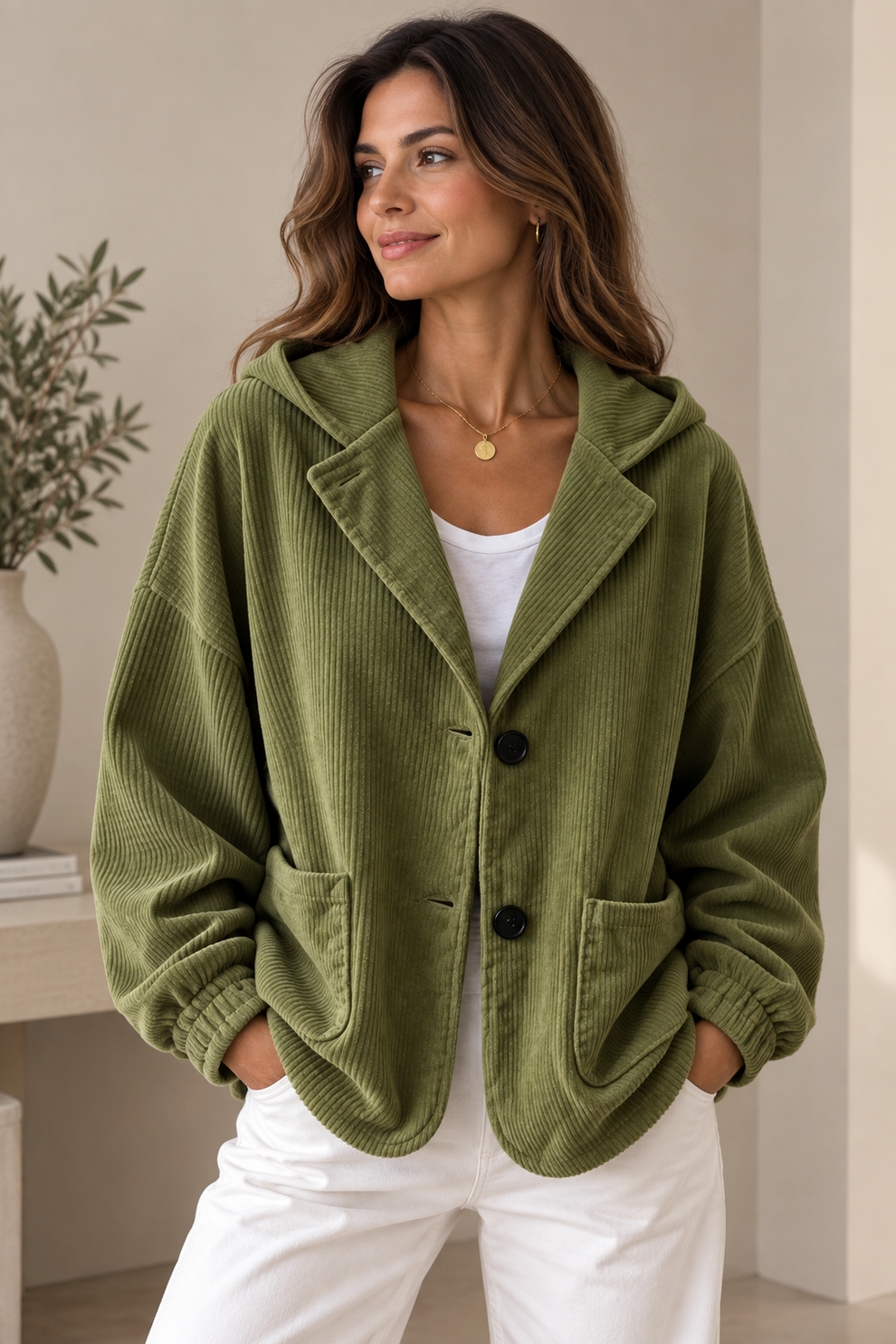 Nalina - Giacca Oversize Con Cappuccio in Velluto a Coste