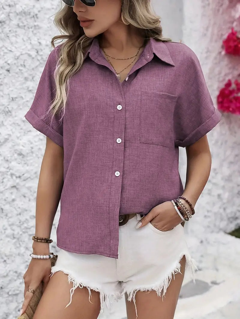Avina - Elegante Camicia a Maniche Corte Con Taschino