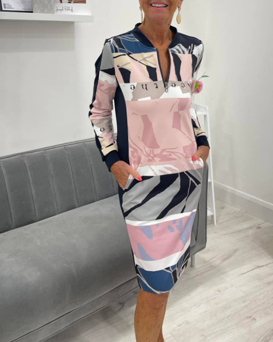 Lexiana - Abito Midi Con Stampa Astratta e Cerniera