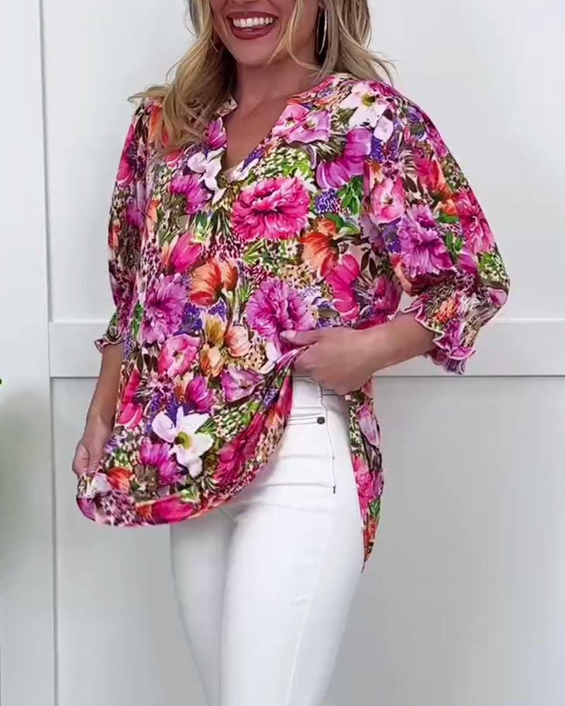 Niliza - Camicetta a Maniche Corte Con Motivi Floreali