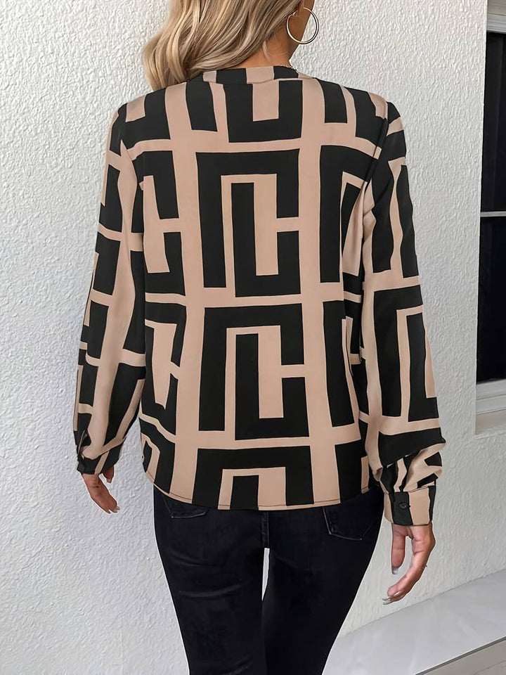 Tzipora - Elegante Camicetta a Maniche Lunghe Con Stampa Geometrica