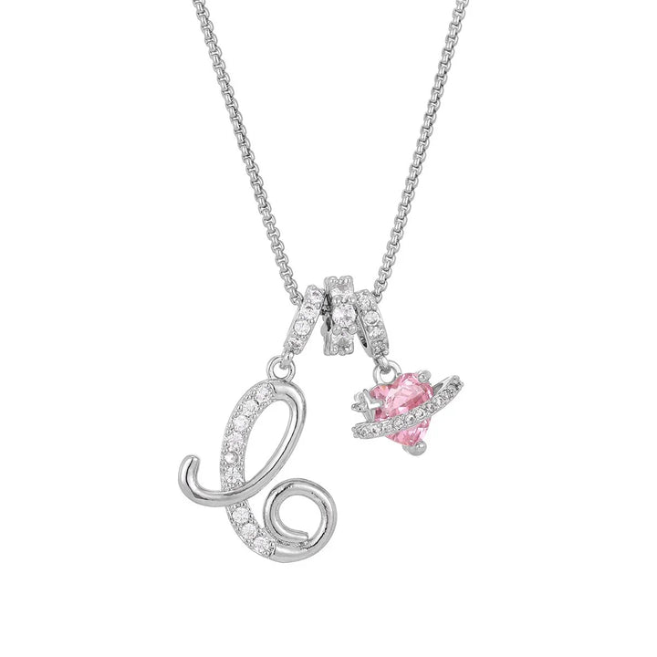 Nerute - Collana Con Iniziale e Ciondolo a Forma di Cuore Rosa