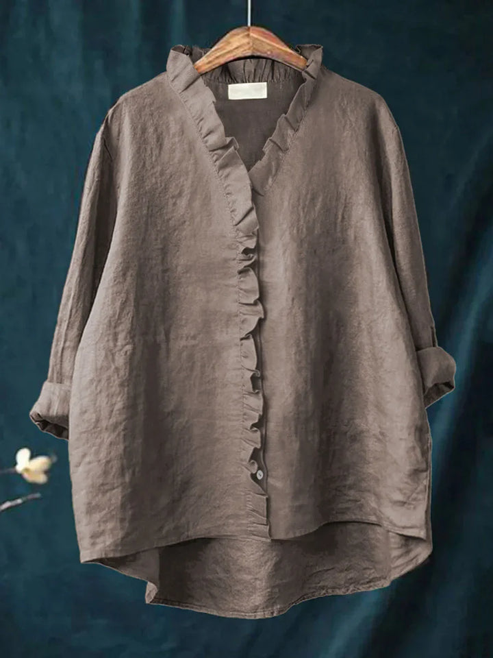 Sanela - Camicia Casual con Volant in Cotone e Lino