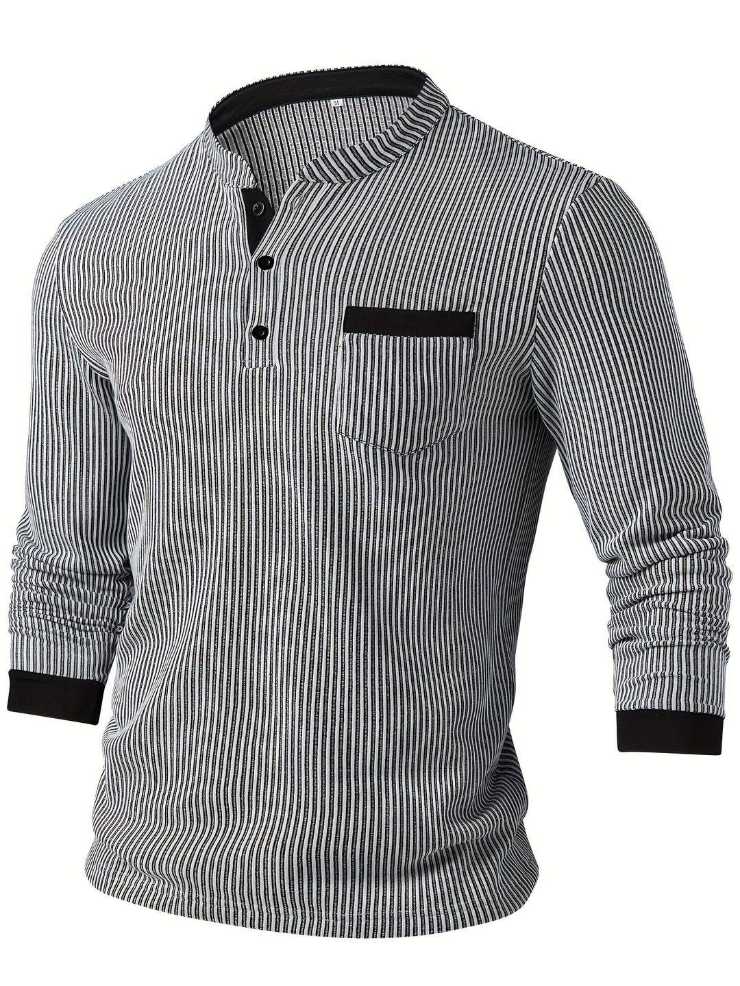 Deegan - Camicia Henley a Maniche Lunghe Con Colletto a Righe in Tessuto Testurizzato