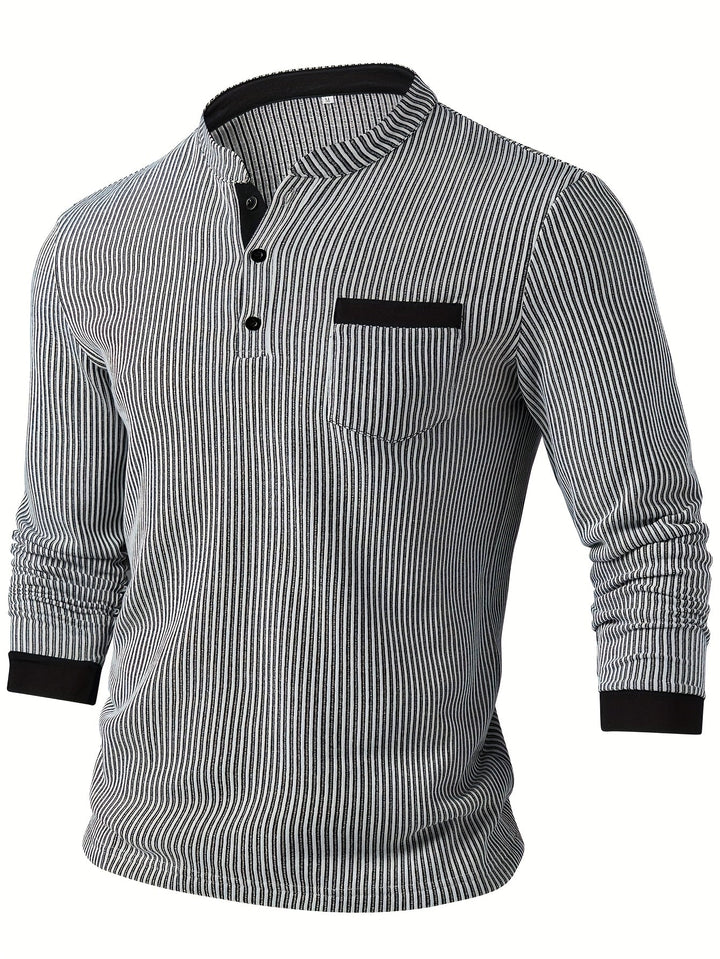 Deegan - Camicia Henley a Maniche Lunghe Con Colletto a Righe in Tessuto Testurizzato