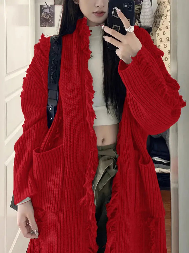 Ramziya - Elegante Nappa Lunga Cardigan Con Tasca