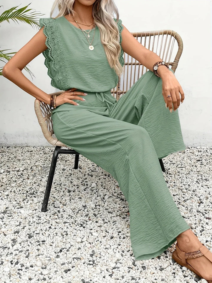 Ziva - Elegante Top In Pizzo e Pantaloni a Gamba Larga