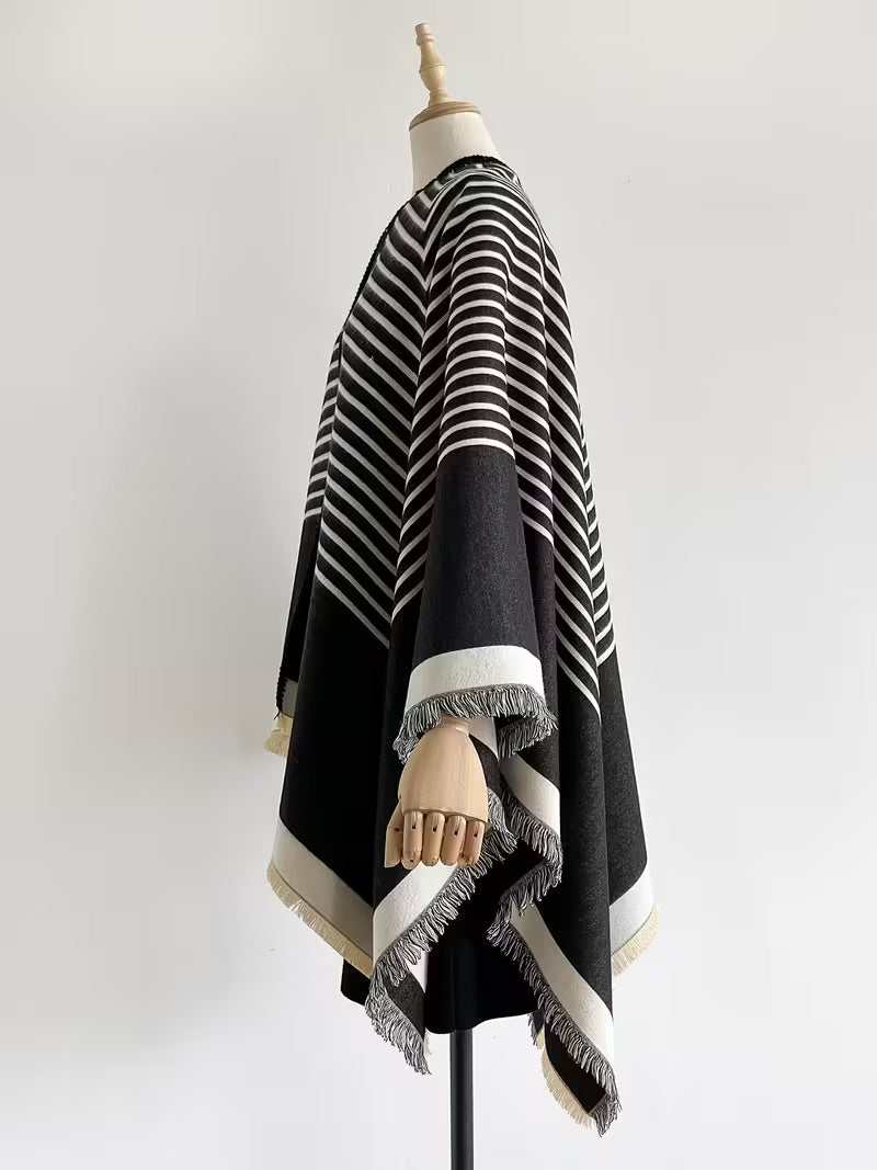 Taisija - Scialle Jacquard a Righe Reversibile In Finto Cashmere