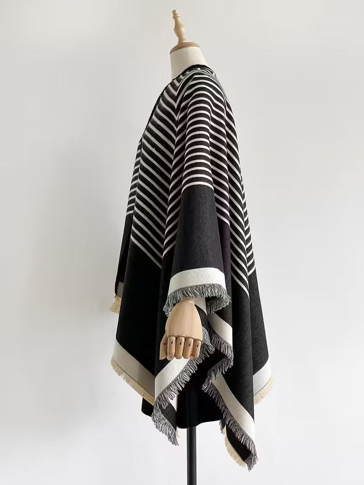 Taisija - Scialle Jacquard a Righe Reversibile In Finto Cashmere