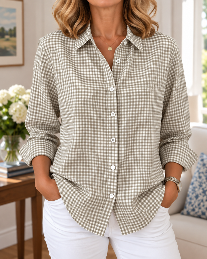 Colien - Camicia a Maniche Lunghe a Quadretti Con Bottoni