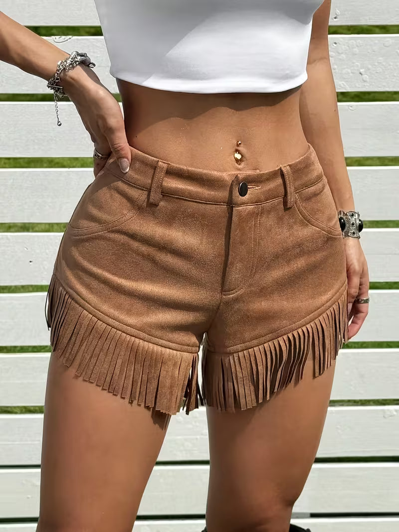 Wiliya - Pantaloncini Vintage a Vita Bassa Con Frange