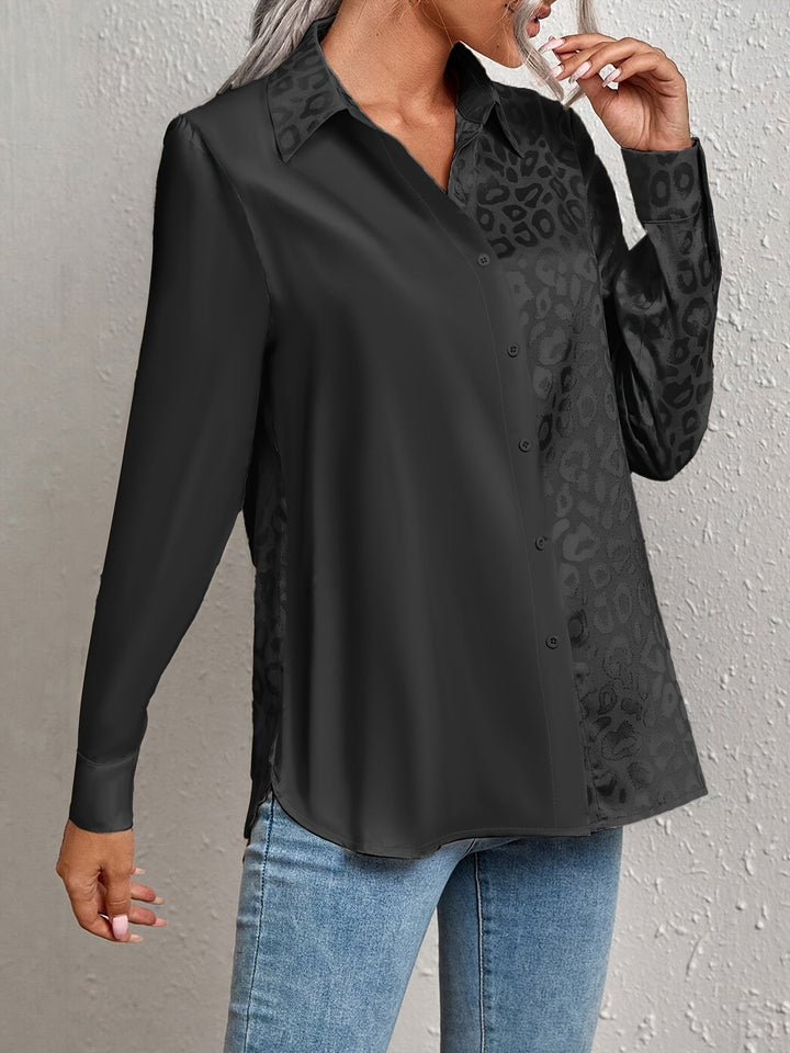 Gwendolyn - Camicia Con Bottoni In Raso Bicolore Con Stampa Leopardata Jacquard