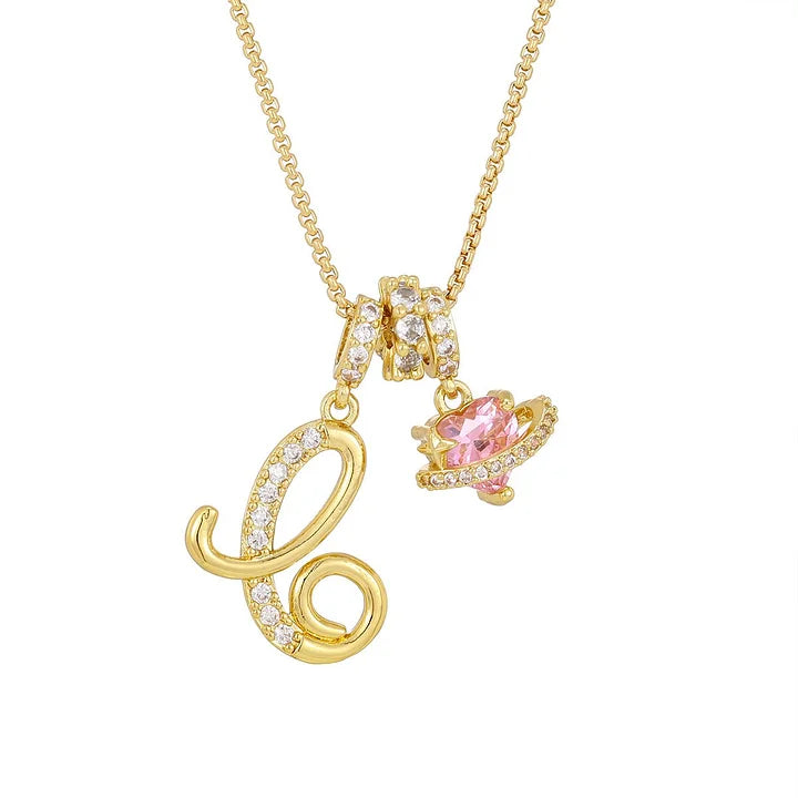 Nerute - Collana Con Iniziale e Ciondolo a Forma di Cuore Rosa