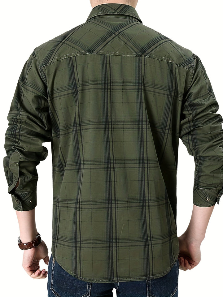 Thimos - Camicia a Maniche Lunghe in Tessuto Scozzese con Tasche Multiplu
