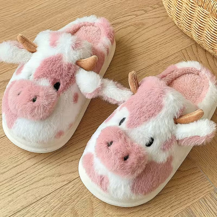 Faliza - Pantofole Da Interno in Peluche Con Stampa “Avvistato Mucca”