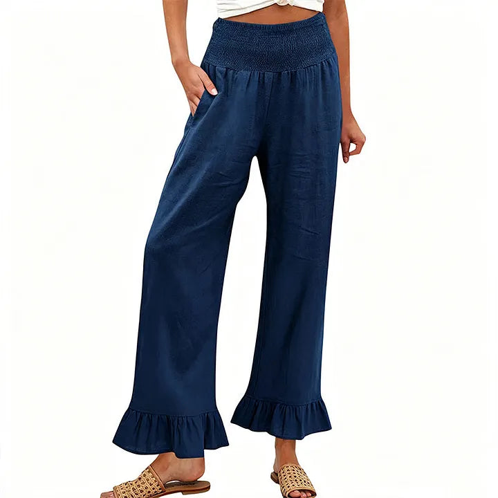 Moriom - Pantaloni Da Casa in Cotone Stile Boho Con Volant