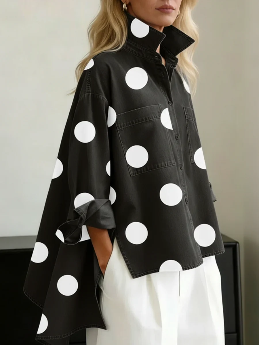 Ranulya - Elegante Top Con Stampa a Pois Artistica