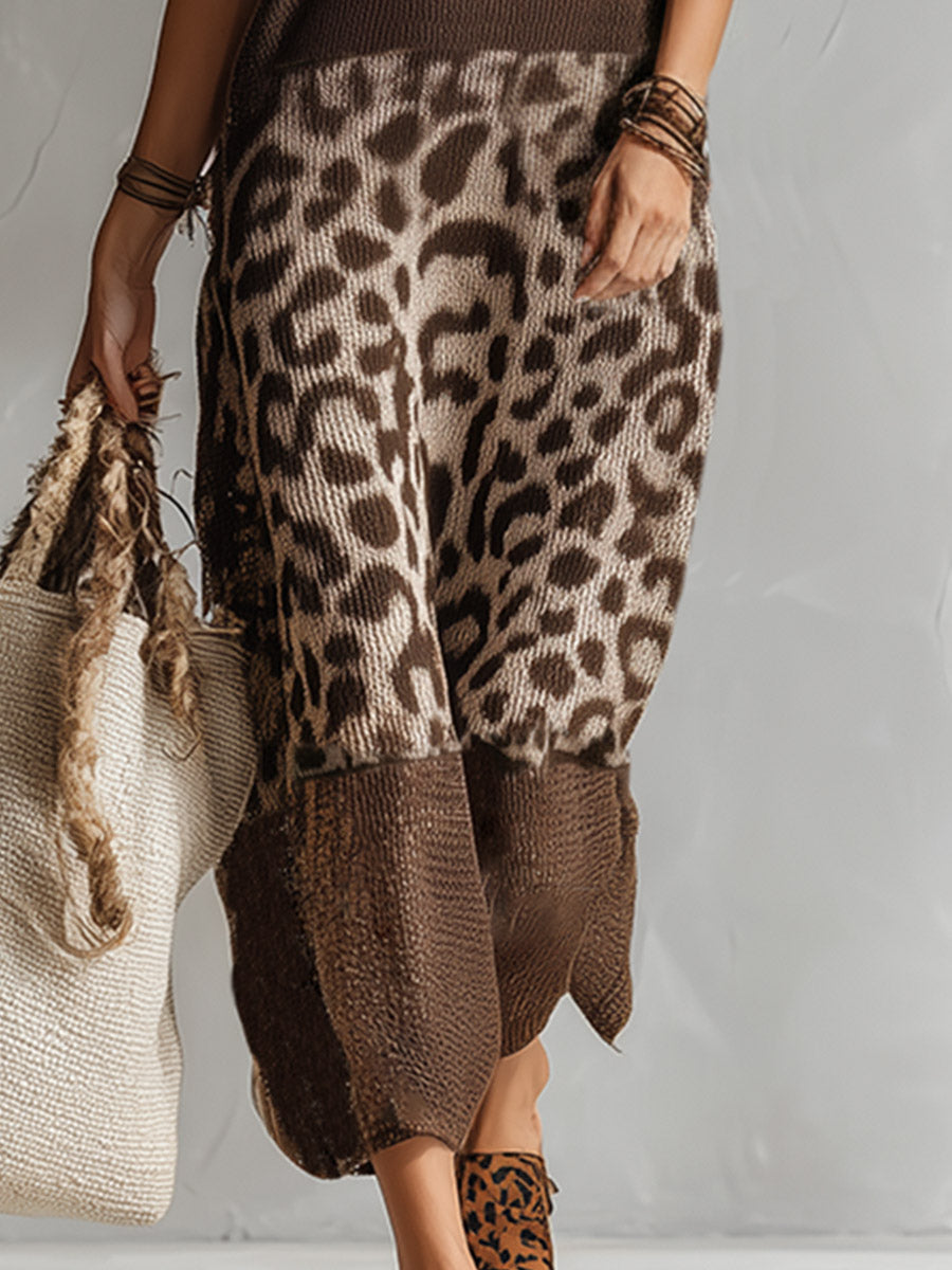Ameliae - Abito midi in Maglia Leopardata