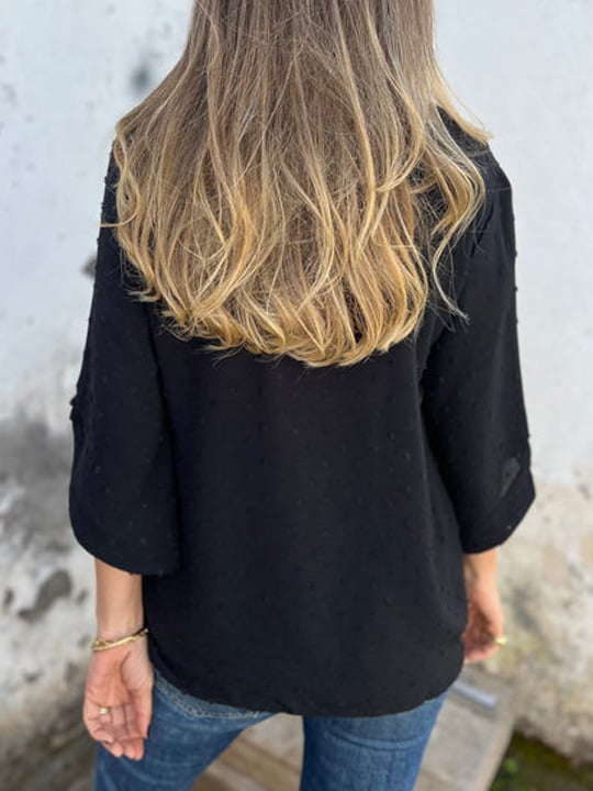 Lyutsiya - Camicia Casuale Con Polsini Grandi Ricamati A Girocollo