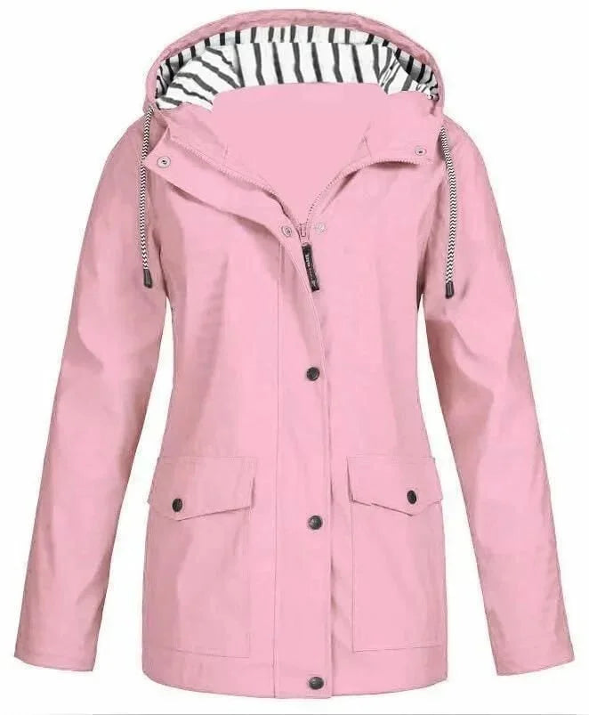 Ilektra - Elegante Manica Lunga Impermeabile Cappuccio Giacca
