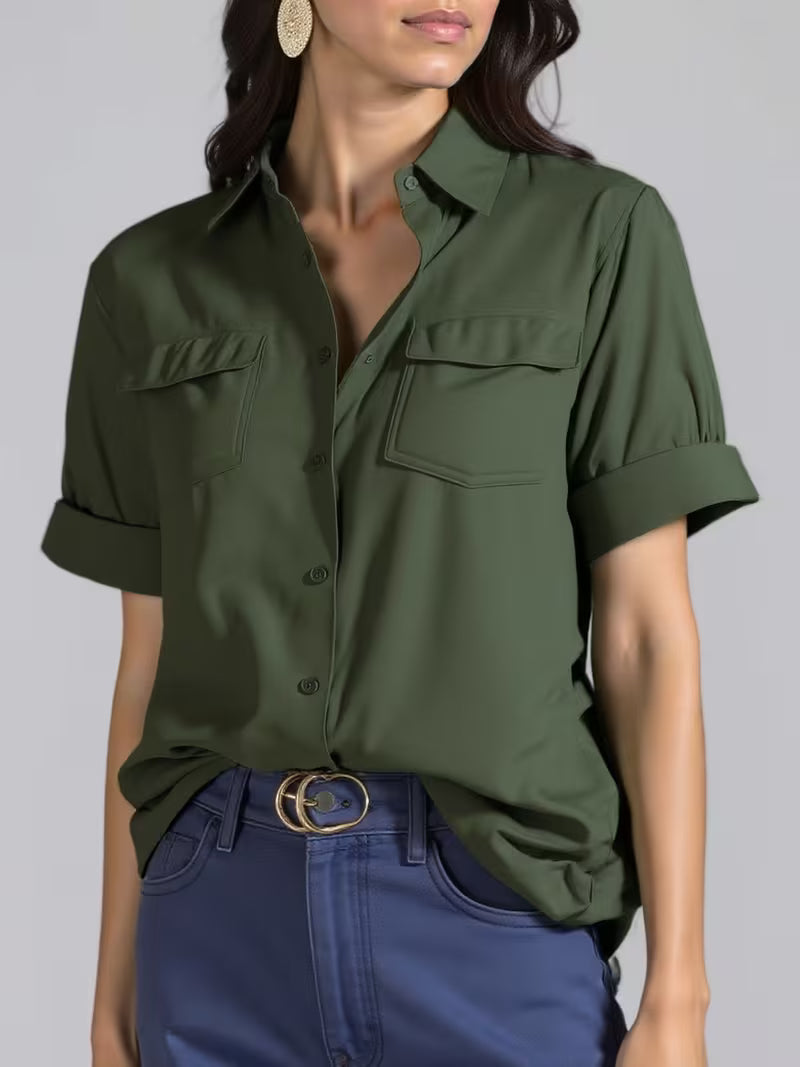 Ornilla - Camicia Ampia a Maniche Corte Con Taschino