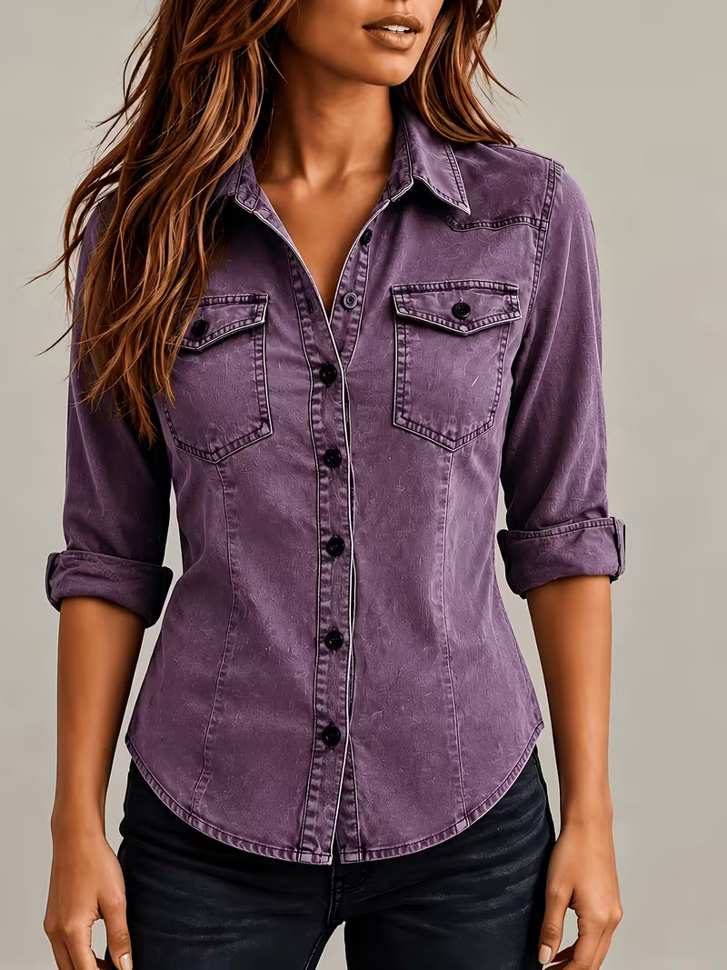 Rihana - Top in Denim Vintage Con Collo Stretto