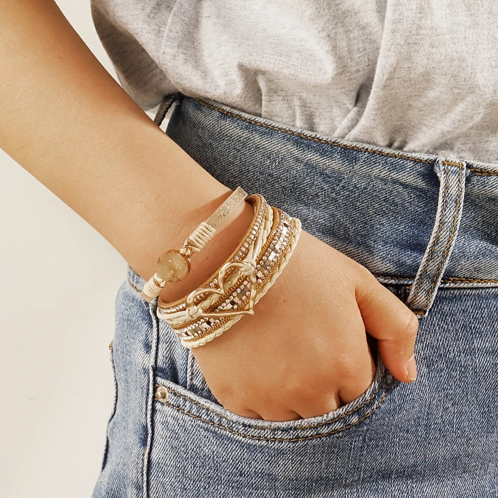 Joely - Bracciale In Pelle Multistrato Con Disegno a Cuore