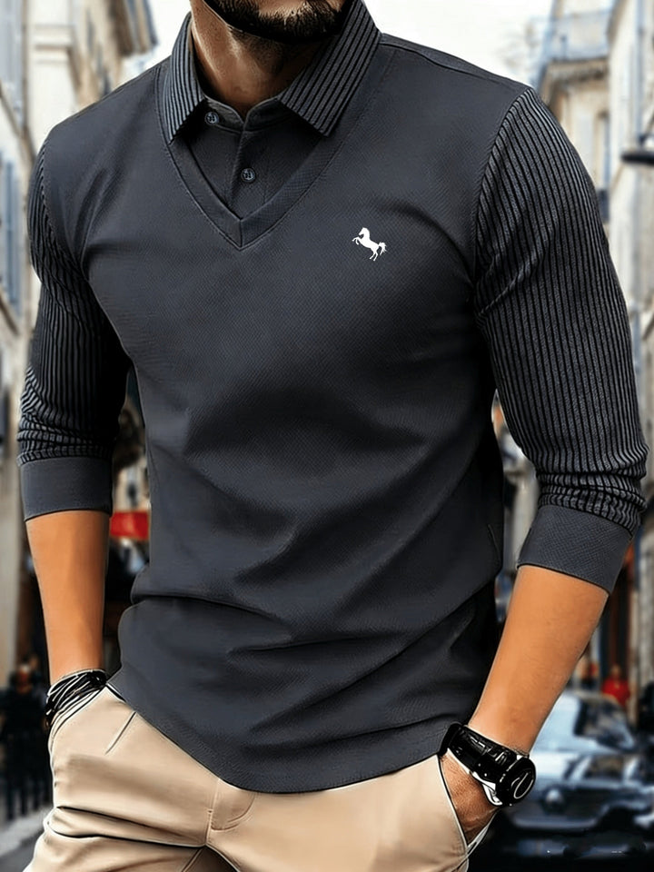 Dechen - Maglione Classico Lavorato a Maglia Con Revers E Maniche Lunghe
