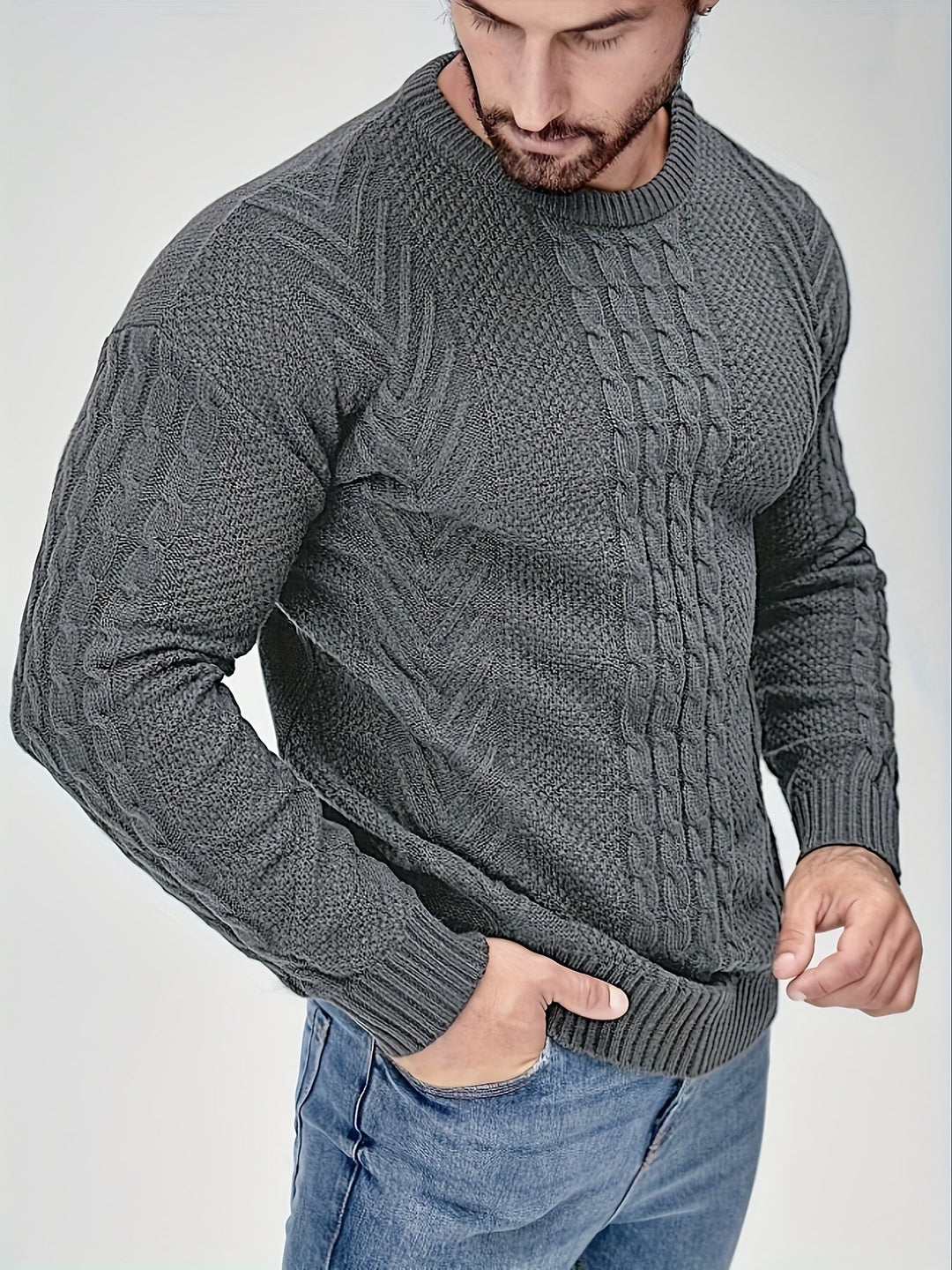 Eiduks - Maglione Classico a Collo Rotondo con Lavorazione a Trecce