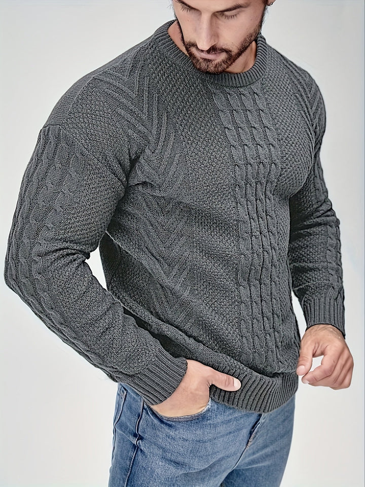Eiduks - Maglione Classico a Collo Rotondo con Lavorazione a Trecce
