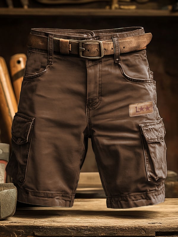 Pantaloncini cargo multiuso da uomo in tessuto ripstop retrò per attività outdoor