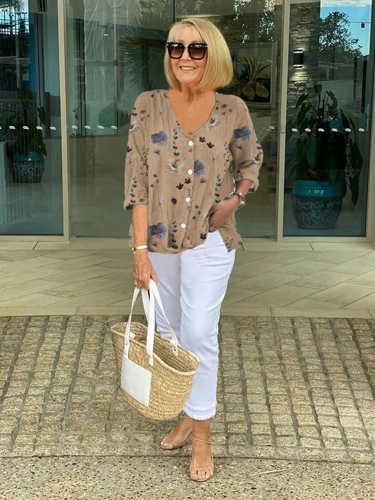 Teresa - Elegante Camicetta Floreale Con Bottoni