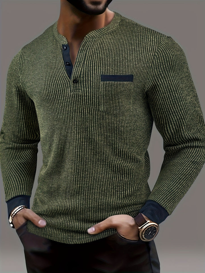 Deegan - Camicia Henley a Maniche Lunghe Con Colletto a Righe in Tessuto Testurizzato