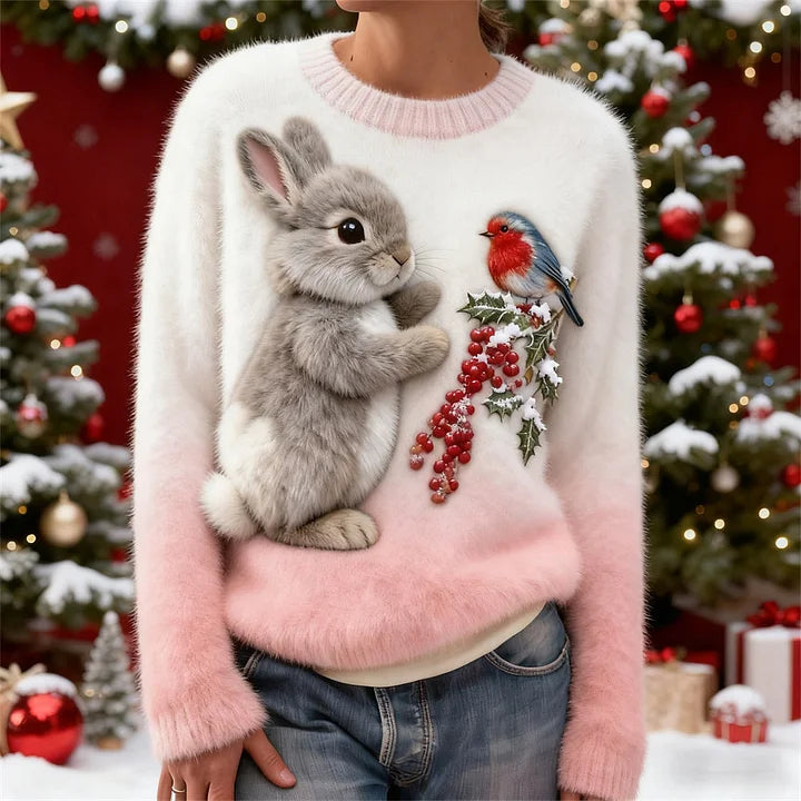 Suzette - Maglione di Peluche Con Coniglio Natalizio