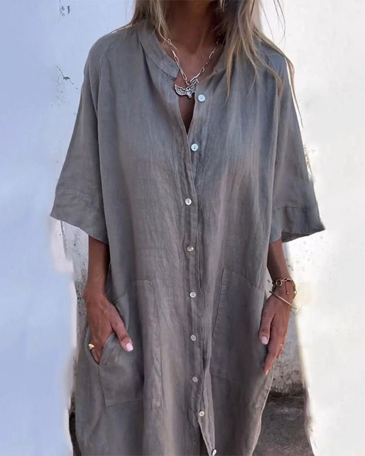Areti - Elegante Abito A Camicia A Maniche Corte