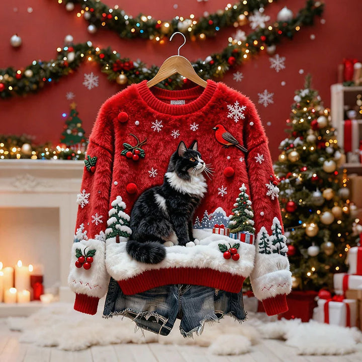 Laetitia - Maglione Natalizio Con Motivo Gatto