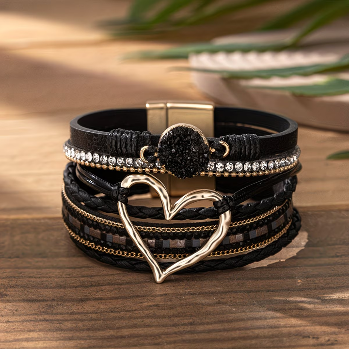 Reyn - Bracciale in Pelle a Strati Con Ciondolo a Forma Di Cuore