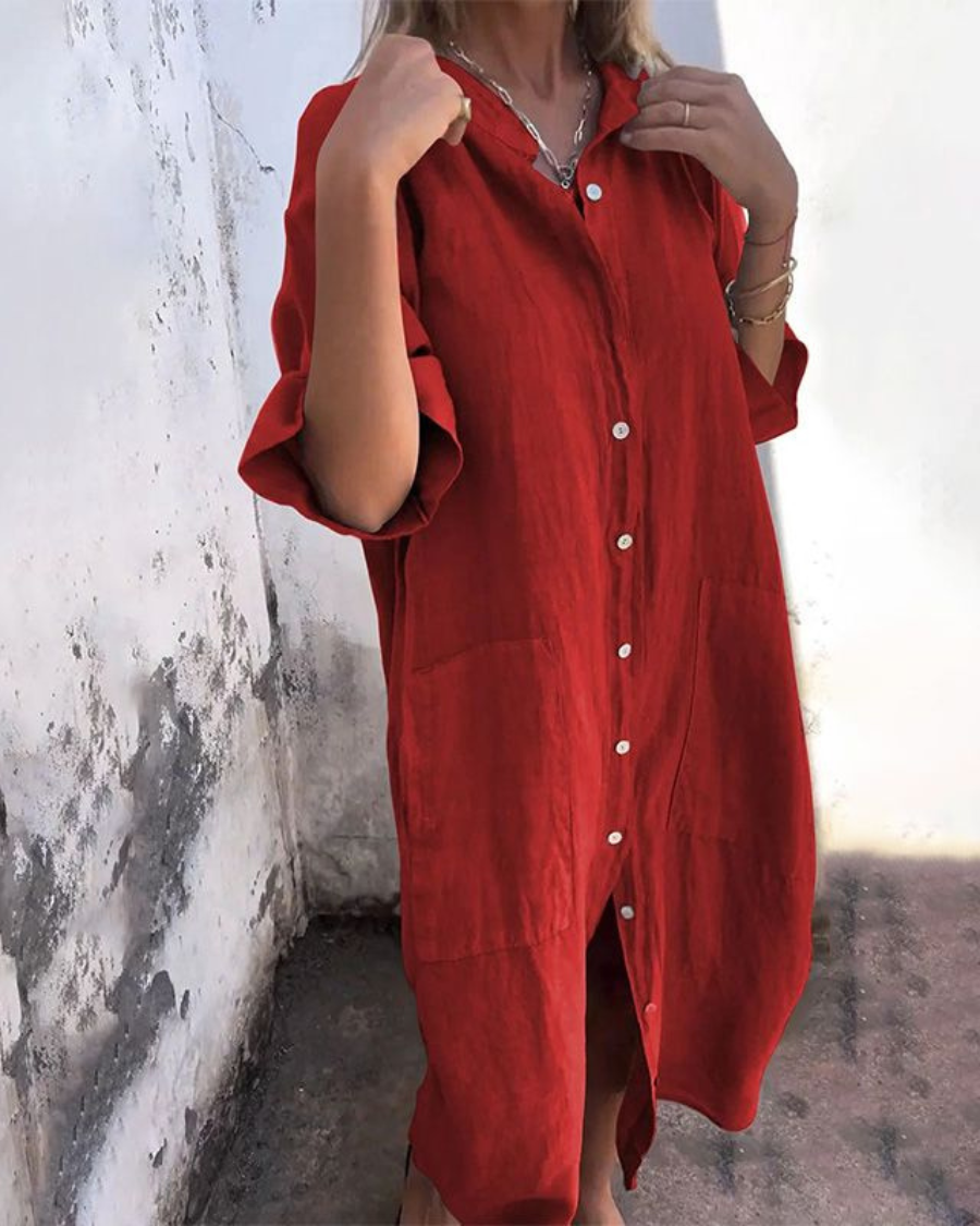 Areti - Elegante Abito A Camicia A Maniche Corte