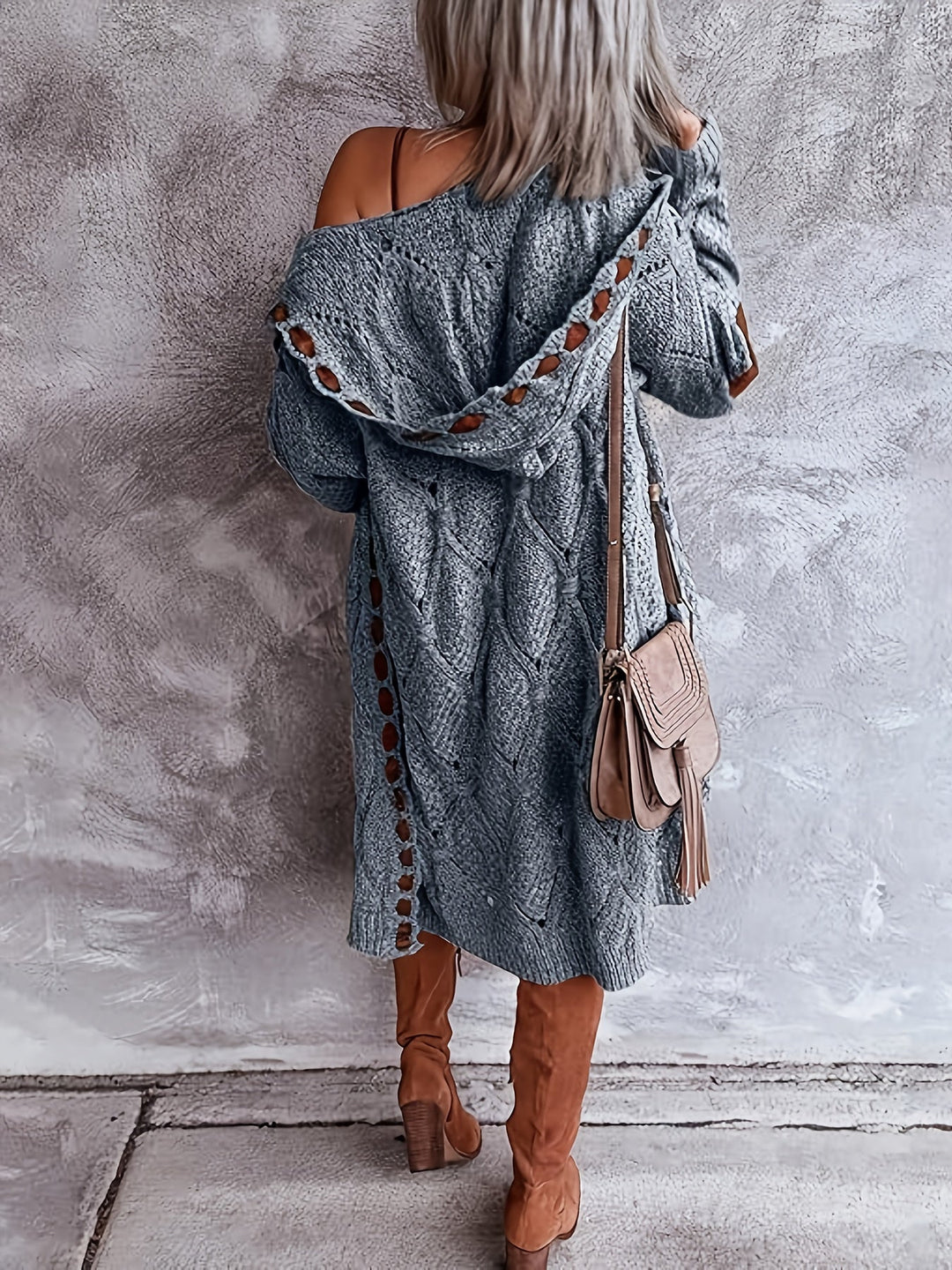 Mohina - Cardigan Lungo Lavorato a Maglia Patchwork
