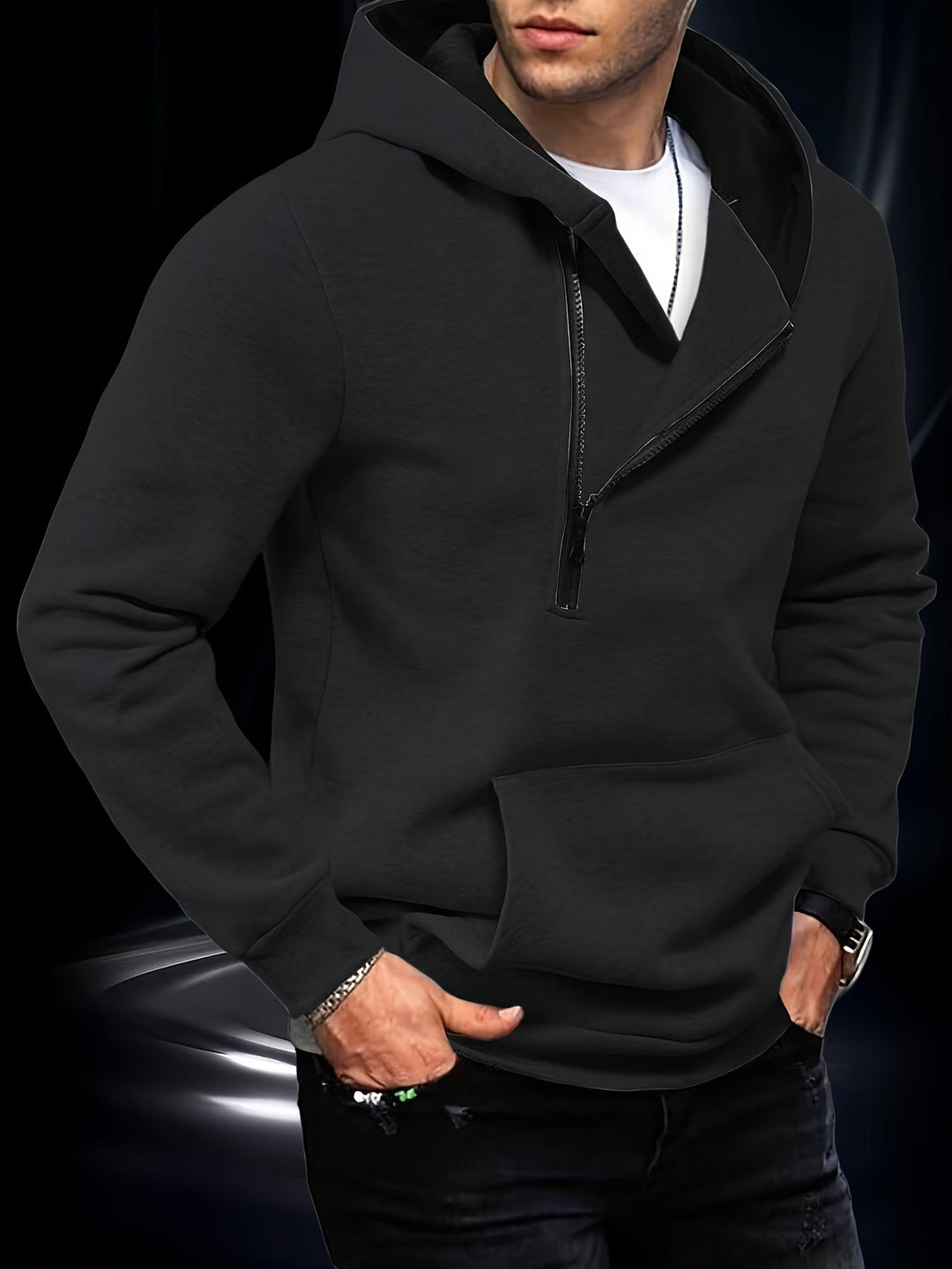 Jaylen - Long Sleeve Hooded Sweatshirt With Half-Zip