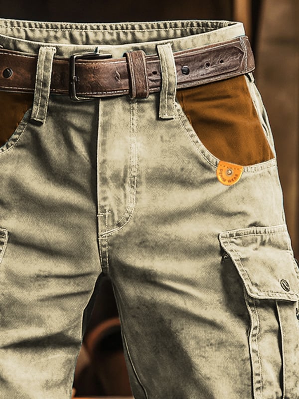 Pantaloncini cargo multiuso da uomo in tessuto ripstop retrò per attività outdoor