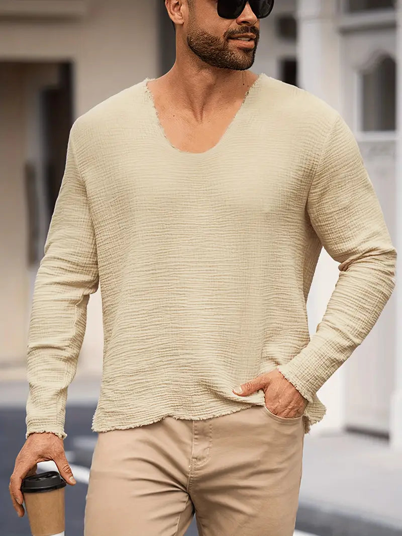 Demetrio - Camicia Casual Comoda a Maniche Lunghe Con Scollo a V