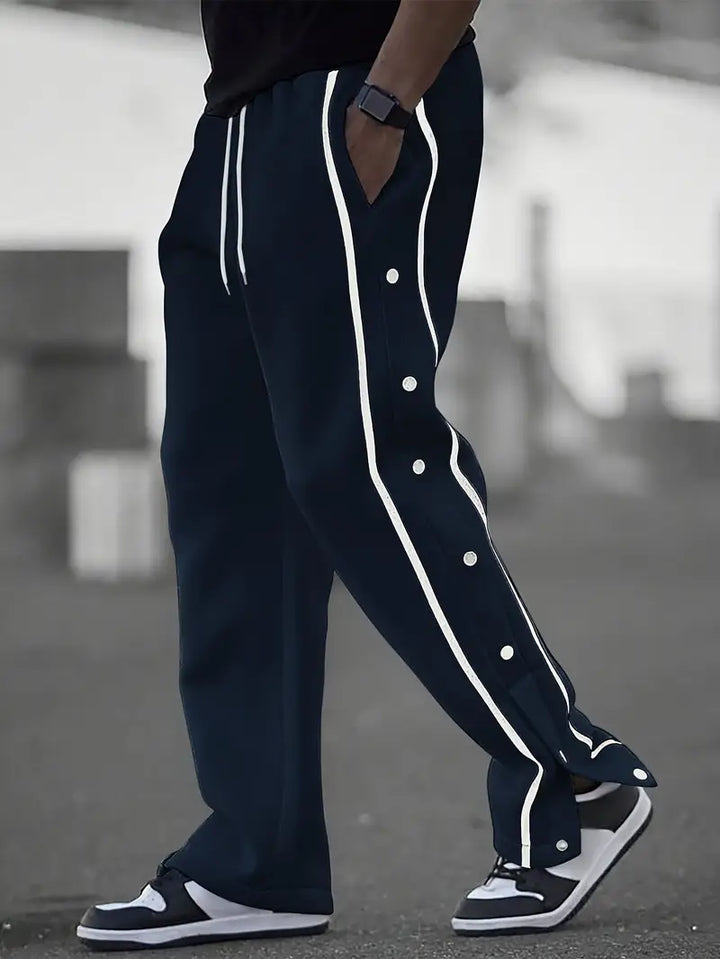 Mendis - Pantaloni Sportivi Casual a Gamba Dritta Con Bottoni a Pressione